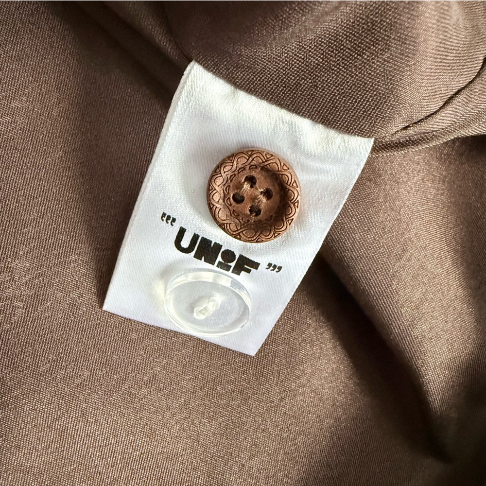 UNIF WITZ SKIRT L Mini Wrap Linen Blend Brown Cream Plaid Academia Schoolgirl - Picture 10 of 14